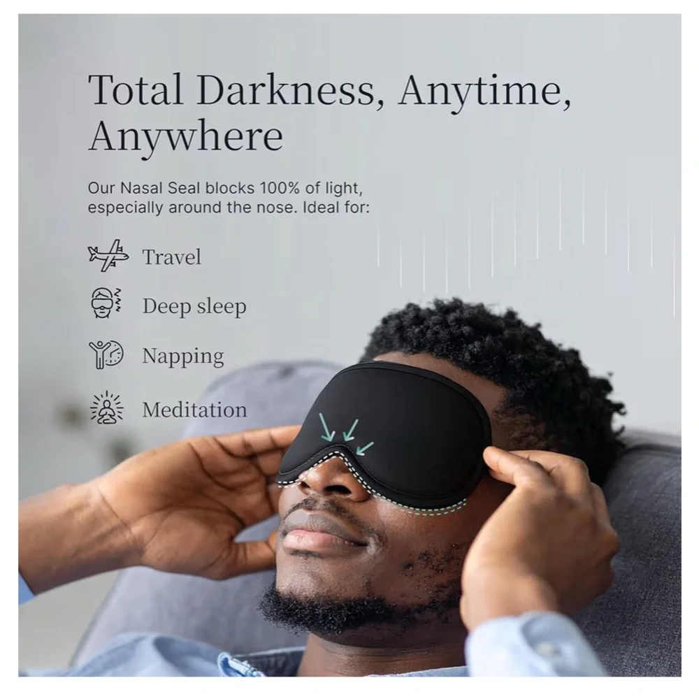NWT NOX 3D Sleep Mask 100% Black-Out Soft Silk Breathable Travel Deep Sleep Adj